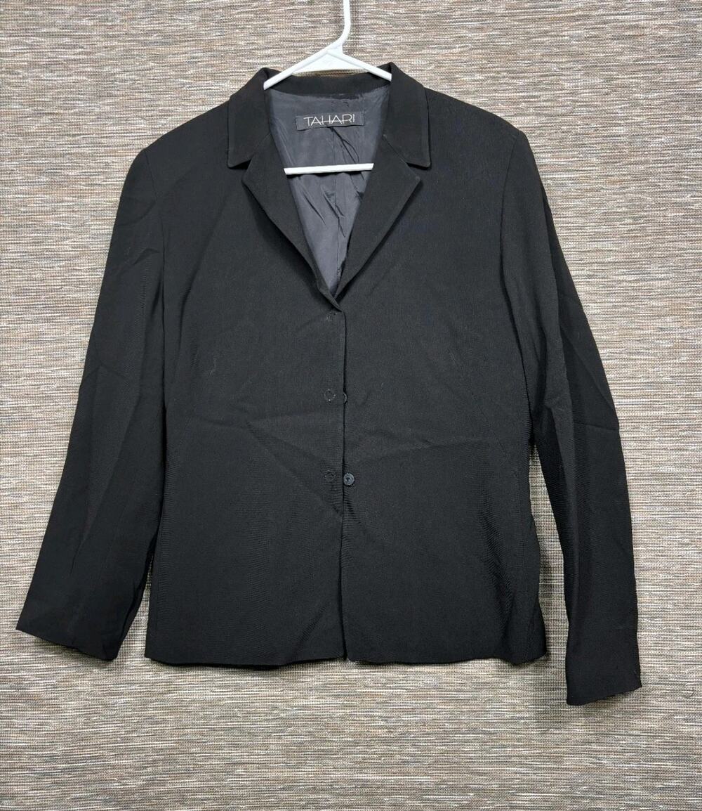 Tahari Blazer Womens Size 14 Black Button Suit Jacket Office Career